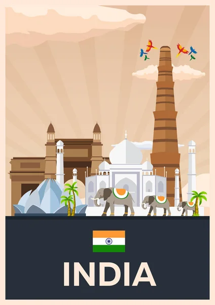 旅游海报到印度。矢量平面插画. — 图库矢量图片