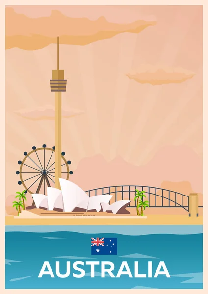 Путевой плакат в Австралию. Векторная плоская иллюстрация . — стоковый вектор