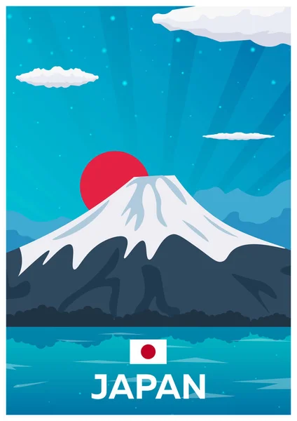 Cartaz de viagem para o Japão. Ilustração plana vetorial . — Vetor de Stock