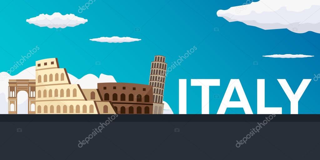 Travel banner to Italy. Vector flat illustration.