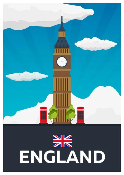 영국 여행 포스터입니다. 큰 금지입니다. 벡터 평면 그림. — 스톡 벡터