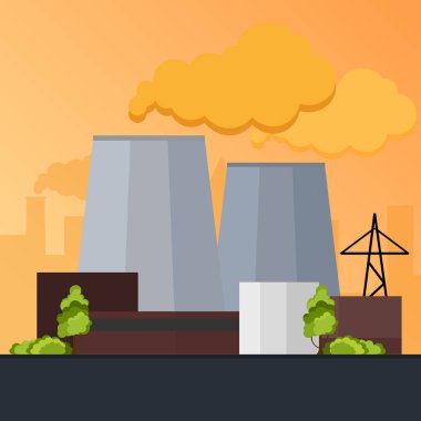 Endüstriyel Bina Fabrika. Üretim. Vektör düz çizim.