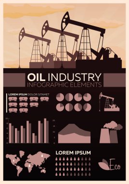 Petrol endüstrisi Infographic. Kule petrol arama. Vektör düz çizim.