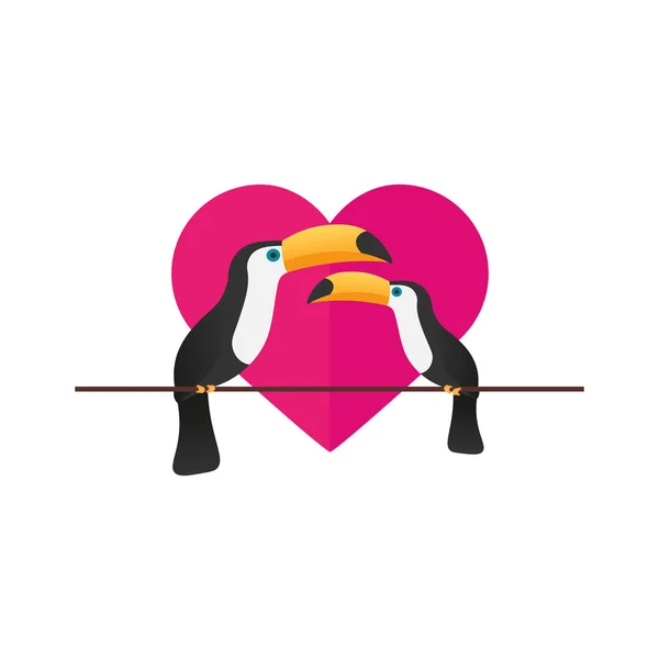 Feliz Dia dos Namorados. Amor aos tucanos. Ilustração plana vetorial . — Vetor de Stock