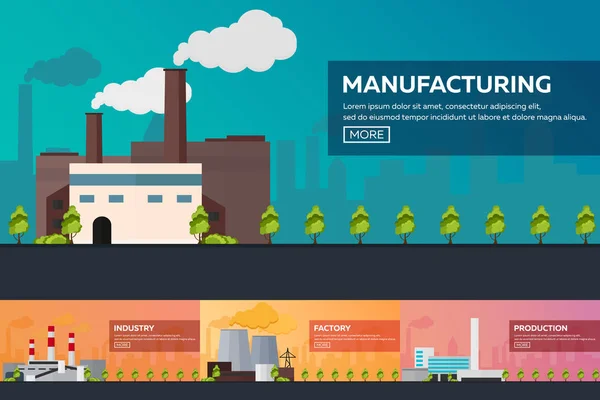 Conjunto de fábrica de construção industrial. Fabricação. Ilustração plana vetorial . —  Vetores de Stock