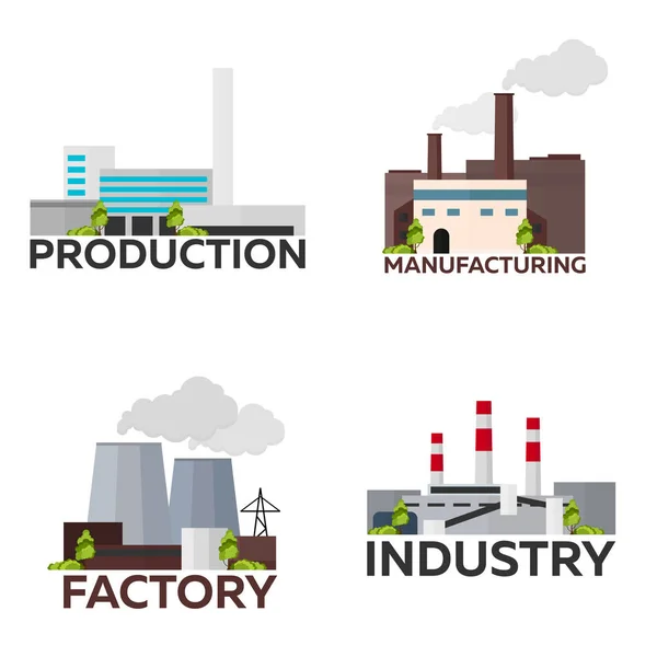 Industrieel gebouw van de fabriek ingesteld. Productie. Platte vectorillustratie. — Stockvector