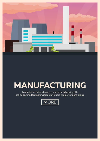 Poster Industriebouw fabriek. Productie. Platte vectorillustratie. — Stockvector