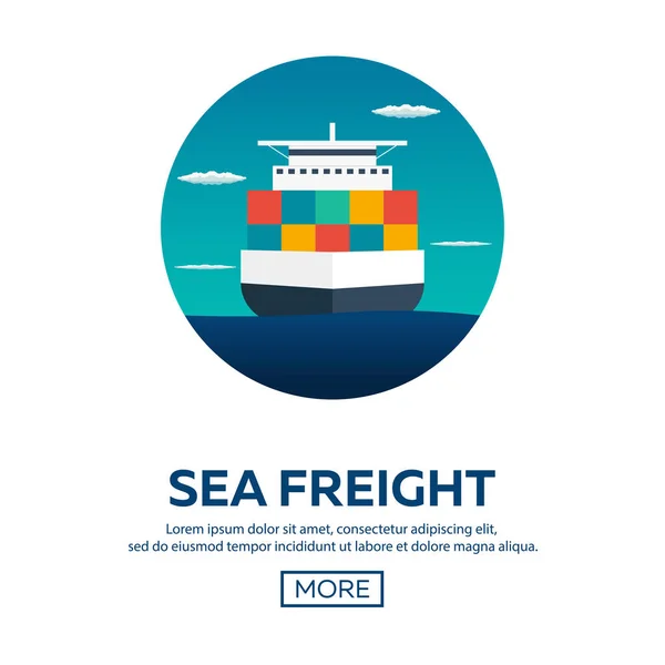 Sea transport logistic. Sjöfrakt. Lastfartyg. Flat vektorillustration. — Stock vektor