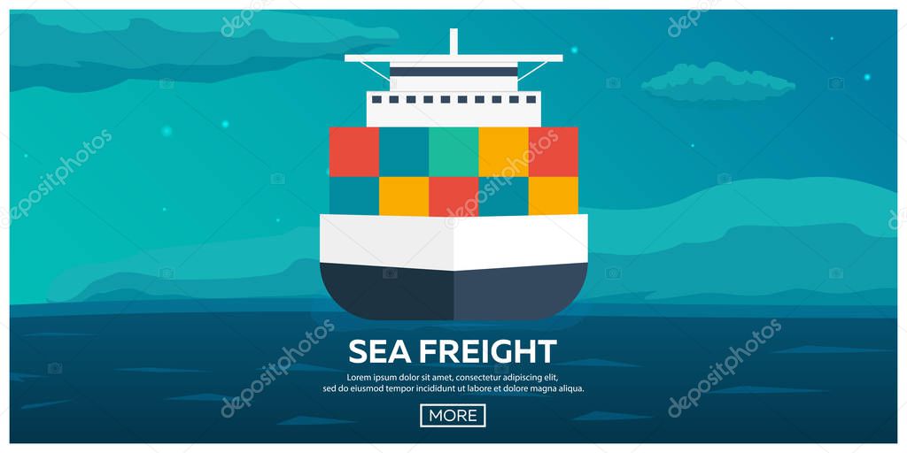 Sea transportation logistic. Sea Freight. Cargo ship. Vector flat illustration.