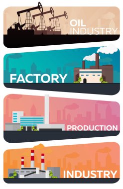 Industrial building factory set. Manufacturing, Oil Industry Vector flat illustration. clipart