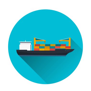 Deniz taşımacılığı logistic. Deniz taşıma. Deniz nakliye. Deniz Ticaret. Kargo gemisi. Vektör düz çizim.