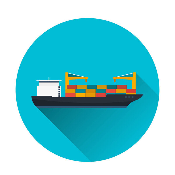 Sea transportation logistic. Sea Freight. Maritime shipping. Merchant Marine. Cargo ship. Vector flat illustration.