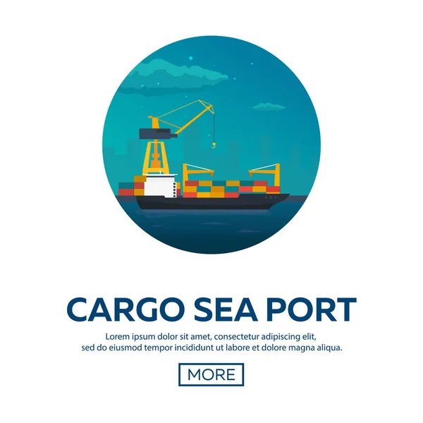 Transport maritime logistique. Transport maritime. Transport maritime. Marine marchande. Navire cargo. Illustration vectorielle plate . — Image vectorielle