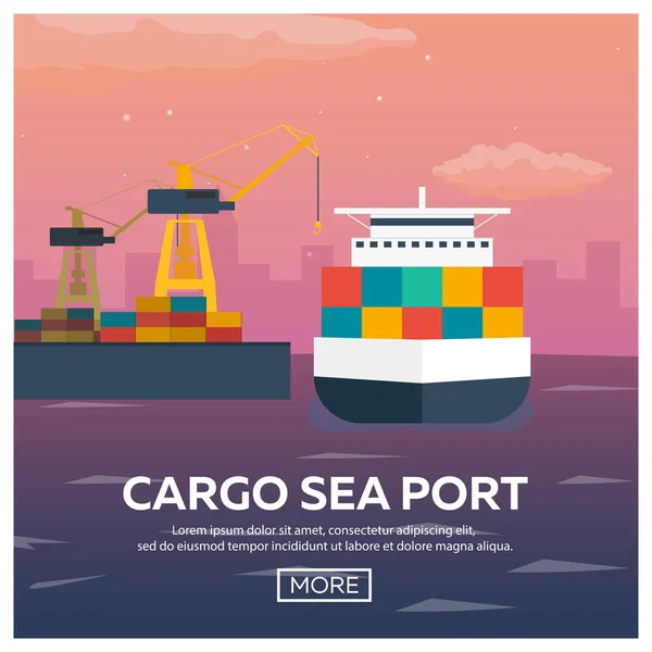 Transport maritime logistique. Transport maritime. Transport maritime. Marine marchande. Navire cargo. Illustration vectorielle plate . — Image vectorielle