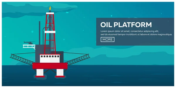 Piattaforma petrolifera. Mare. Prospezione petrolifera. Illustrazione piatta vettoriale . — Vettoriale Stock