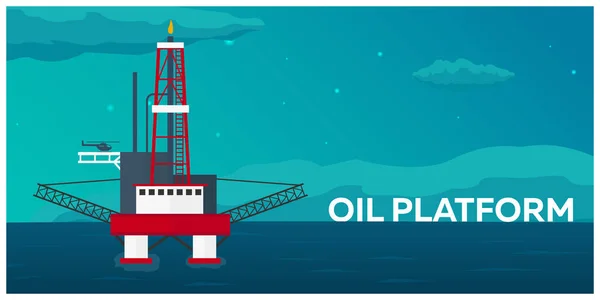 Plataforma petrolífera. Mar. Exploração de petróleo. Ilustração plana vetorial . — Vetor de Stock