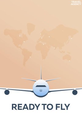 Seyahat poster. Bütün dünyada. Uçmaya hazır. Tatil. Ülke gezisi. İllüstrasyon seyahat. Modern vektör düz.