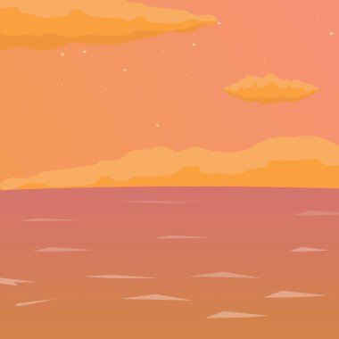 Dalgalar ve bulutlar deniz arka plan. Vektör düz çizim.