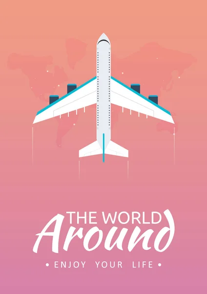 Reizen de poster. De wereld rond. Vakantie. Reis naar het land. Reizende illustratie. Moderne vector plat. — Stockvector