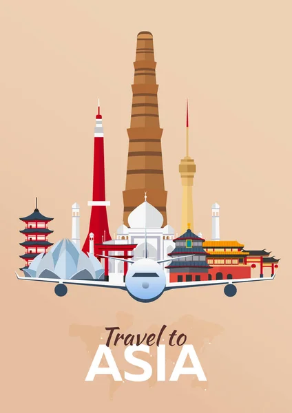 Αφίσα ταξιδιού. Ταξίδια στην Ασία. Διακοπές. Ταξίδι στη χώρα. Ταξιδεύοντας εικονογράφηση. Μοντέρνα επίπεδη διάνυσμα. — Διανυσματικό Αρχείο