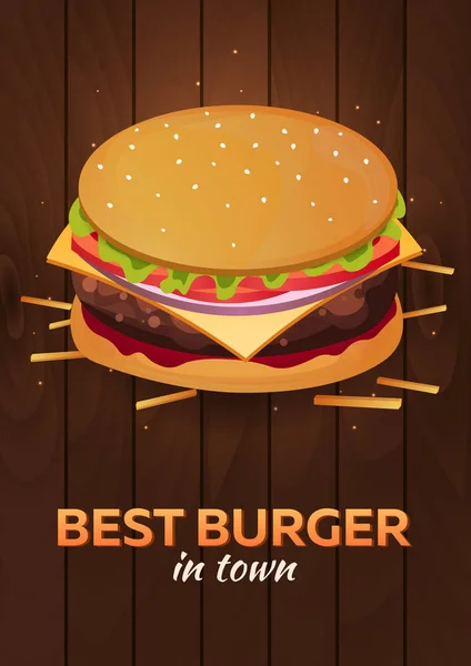 Déjeuner avec hamburger. Affiche de restauration rapide. Illustration vectorielle . — Image vectorielle