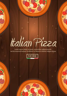 İtalyan pizza poster. Fast food. Vektör düz çizim.
