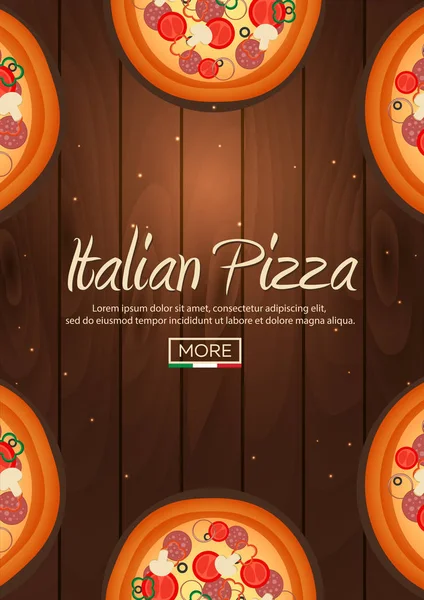 İtalyan pizza poster. Fast food. Vektör düz çizim. — Stok Vektör