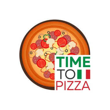 Pizza zamanı. Dikkat et. Fast food. Vektör düz çizim.