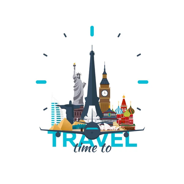 Время путешествовать. Логотип путешествия. Векторная плоская иллюстрация . — стоковый вектор
