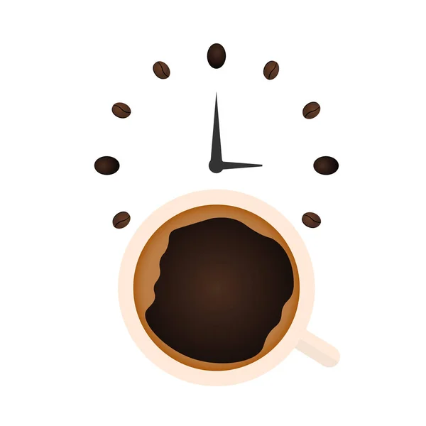 Está na hora do café. Relógio de café. Ilustração plana vetorial . — Vetor de Stock