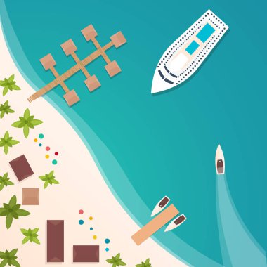 Cennet renkli seyahat. Tropikal plaj. En iyi cruise. Vektör düz işiniz için banner.