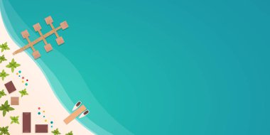 Cennet renkli seyahat. Tropikal plaj. En iyi cruise. Vektör düz işiniz için banner.