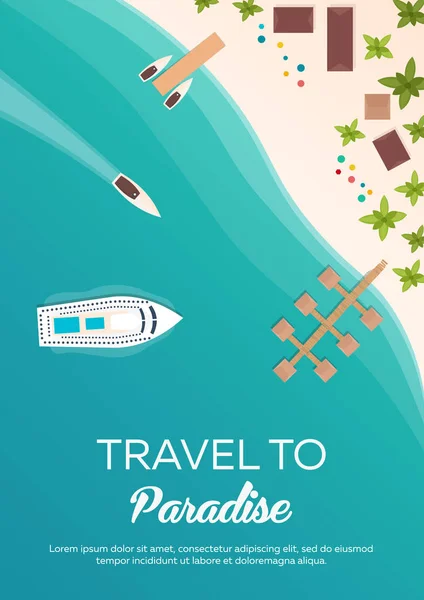 Färgglada resa till paradiset. Tropisk strand. Kryssningsfartyget. Bästa kryssningen. Vector platt banner för ditt företag. — Stock vektor