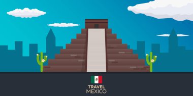 Meksika'ya seyahat. Amerika. Chichen Itza. Vektör çizim.