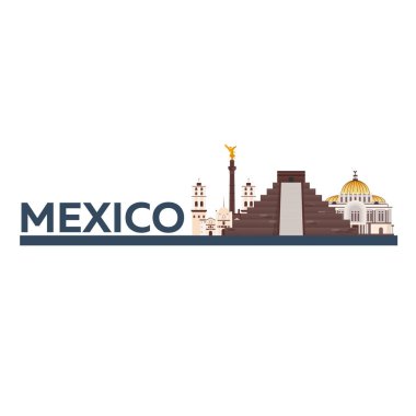 Meksika'ya seyahat. Amerika. Chichen Itza. Vektör çizim.