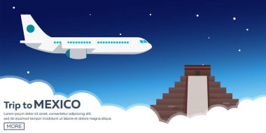 Meksika'ya seyahat. Amerika. Chichen Itza. Vektör çizim.