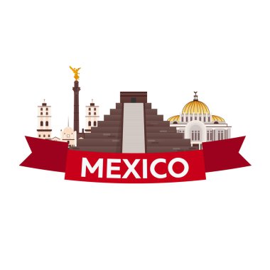 Meksika'ya seyahat. Amerika. Chichen Itza. Vektör çizim.