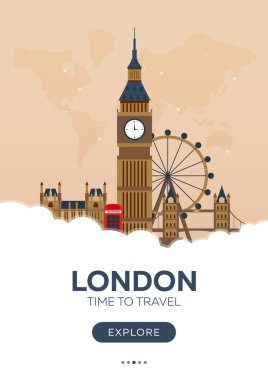 İngiltere'de. Londra. Seyahat zamanı geldi. Seyahat poster. Vektör düz çizim.