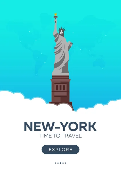 Stati Uniti. New York. Tempo per viaggiare. Poster di viaggio. Illustrazione piatta vettoriale . — Vettoriale Stock