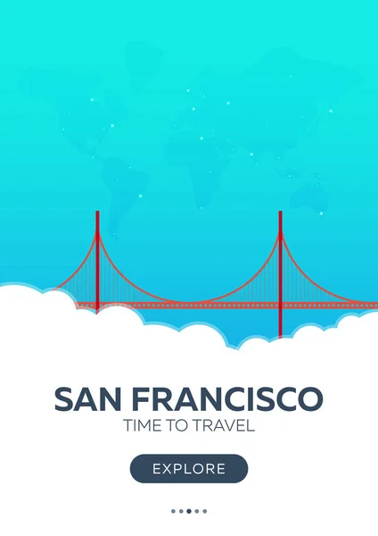 EUA. São Francisco. Hora de viajar. Cartaz de viagem. Ilustração plana vetorial . — Vetor de Stock