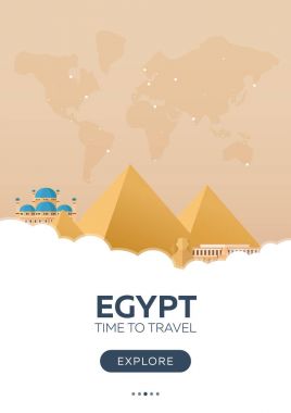 Mısır. Seyahat zamanı geldi. Seyahat poster. Vektör düz çizim.