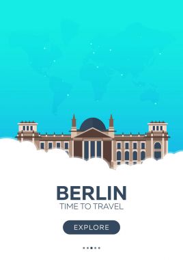Almanya. Berlin. Seyahat zamanı geldi. Seyahat poster. Vektör düz çizim.