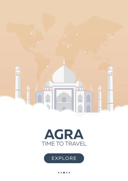 Índia. Agra. Taj Mahal. Hora de viajar. Cartaz de viagem. Ilustração plana vetorial . — Vetor de Stock