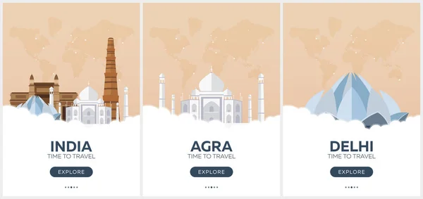 India. Time to travel. Set of Travel posters. Vector flat illustration. — Stock Vector