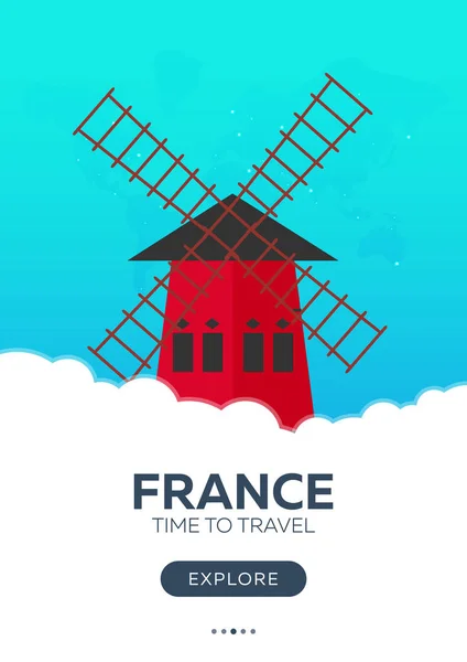 Frankrijk. Tijd om te reizen. Reizen de poster. Platte vectorillustratie. — Stockvector