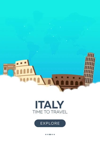 イタリア。時間旅行に。旅行のポスター。ベクトル フラット図. — ストックベクタ