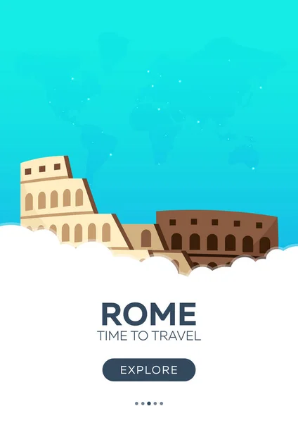 Itália. Roma. Hora de viajar. Cartaz de viagem. Ilustração plana vetorial . — Vetor de Stock