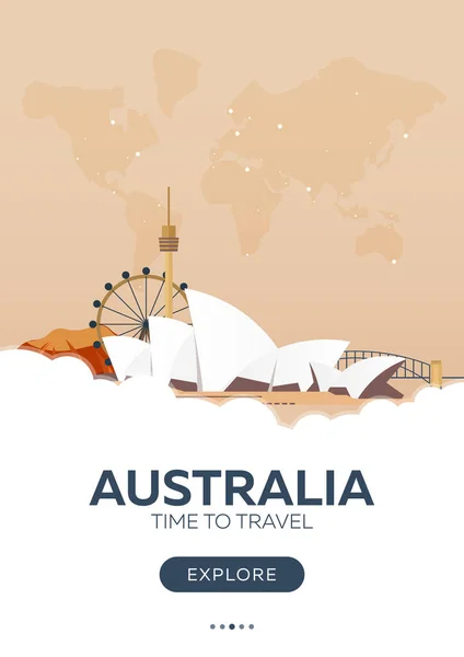 オーストラリア。時間旅行に。旅行のポスター。ベクトル フラット図. — ストックベクタ