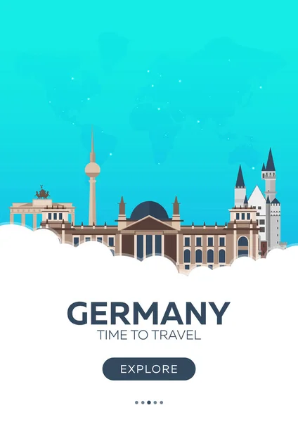 Németország. Idő-hoz utazik. Utazási poszter. Lapos vektor-illusztráció. — Stock Vector