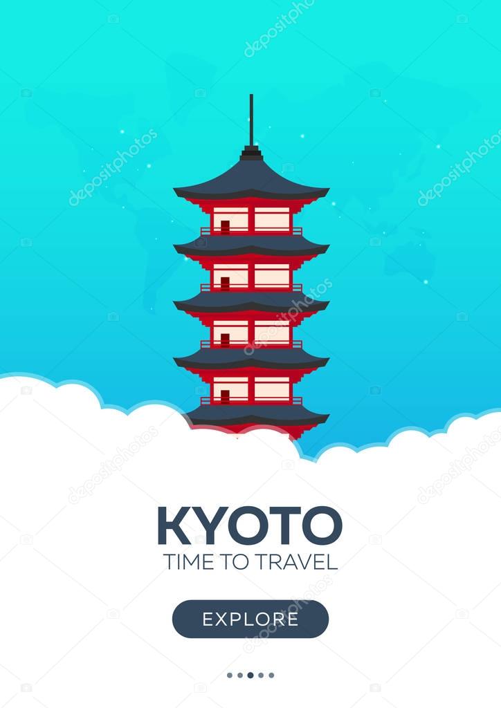 Japan. Kyoto. Time to travel. Travel poster. Vector flat illustration.